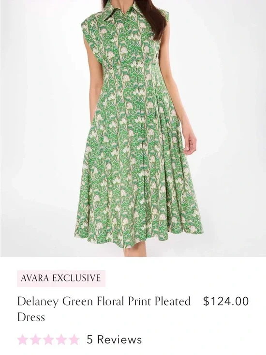 Avara Green Floral Midi pleated Dress with Collar - Picture 2 of 5